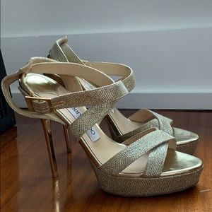 Jimmy Choo Glitter High Heel Sandal Gold Silver